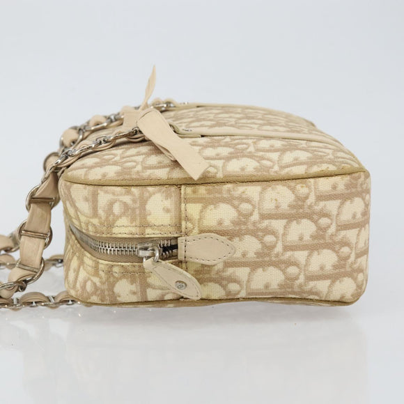Christian Dior Trotter Canvas Romantic Chain Hand Bag PVC Beige Auth 144811