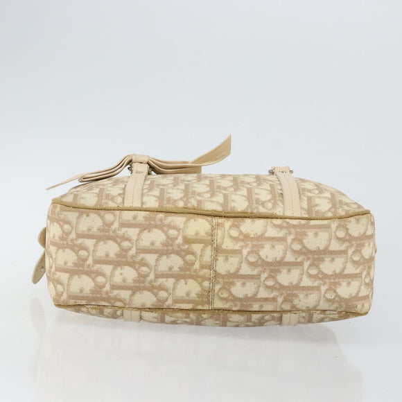 Christian Dior Trotter Canvas Romantic Chain Hand Bag PVC Beige Auth 144811