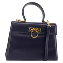 Salvatore Ferragamo Gancini Hand Bag Leather 2way Purple Gold Auth 144813-1