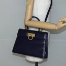 Salvatore Ferragamo Gancini Hand Bag Leather 2way Purple Gold Auth 144813-24
