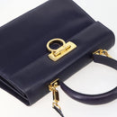 Salvatore Ferragamo Gancini Hand Bag Leather 2way Purple Gold Auth 144813-6