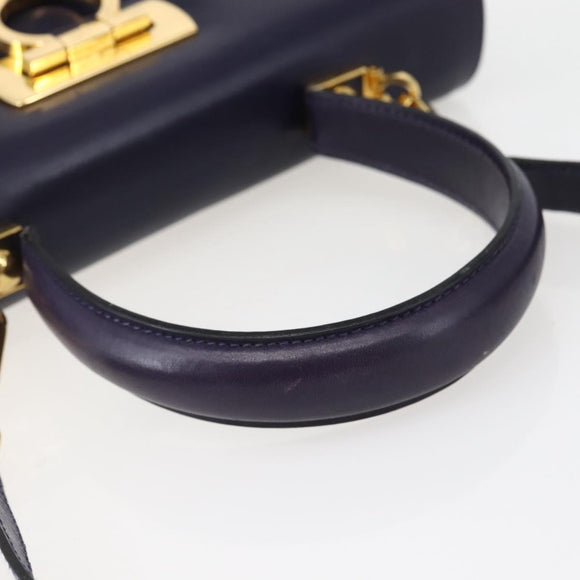 Salvatore Ferragamo Gancini Hand Bag Leather 2way Purple Gold Auth 144813