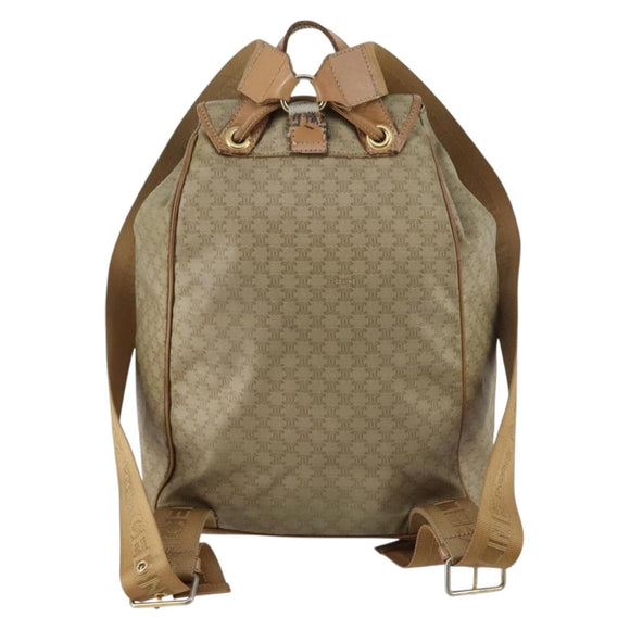 CELINE Macadam Canvas Backpack PVC Leather Beige Gold Auth 144815