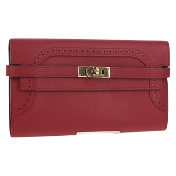 HERMES Kelly Long Wallet Leather Red Gold Auth 144824SAM
