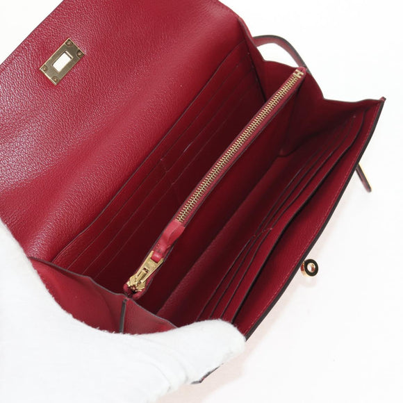 HERMES Kelly Long Wallet Leather Red Gold Auth 144824SAM