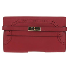 HERMES Kelly Long Wallet Leather Red Gold Auth 144824SAM - 0