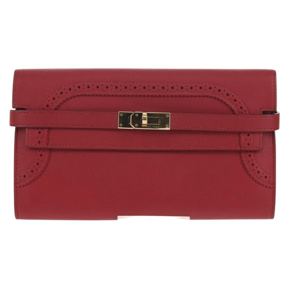 HERMES Kelly Long Wallet Leather Red Gold Auth 144824SAM
