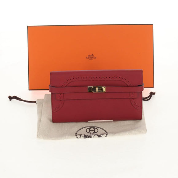 HERMES Kelly Long Wallet Leather Red Gold Auth 144824SAM