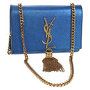 SAINT LAURENT Chain Kate Small Shoulder Bag Leather Blue Gold Auth 144825AV-1