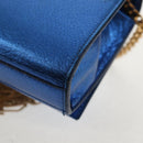 SAINT LAURENT Chain Kate Small Shoulder Bag Leather Blue Gold Auth 144825AV-14
