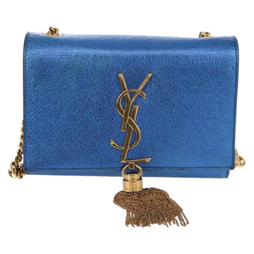SAINT LAURENT Chain Kate Small Shoulder Bag Leather Blue Gold Auth 144825AV - 0