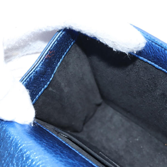 SAINT LAURENT Chain Kate Small Shoulder Bag Leather Blue Gold Auth 144825AV