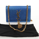SAINT LAURENT Chain Kate Small Shoulder Bag Leather Blue Gold Auth 144825AV-27