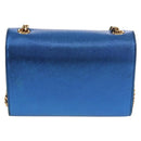 SAINT LAURENT Chain Kate Small Shoulder Bag Leather Blue Gold Auth 144825AV-3