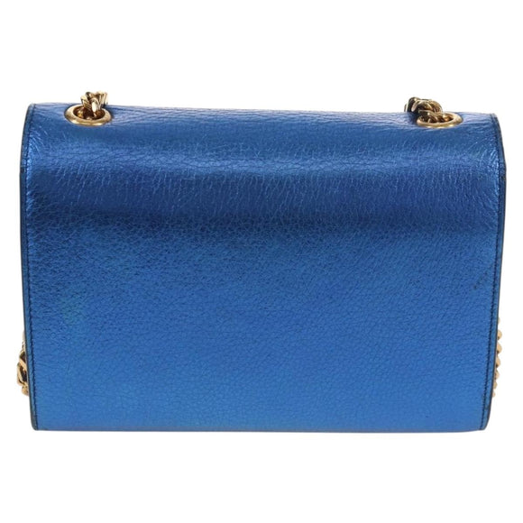 SAINT LAURENT Chain Kate Small Shoulder Bag Leather Blue Gold Auth 144825AV