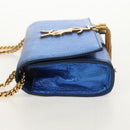 SAINT LAURENT Chain Kate Small Shoulder Bag Leather Blue Gold Auth 144825AV-4
