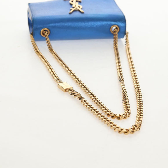 SAINT LAURENT Chain Kate Small Shoulder Bag Leather Blue Gold Auth 144825AV
