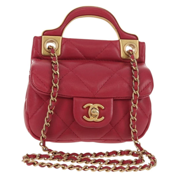 CHANEL Matelasse Chain Shoulder Bag Lamb Skin Pink Gold CC Auth 144828SAM