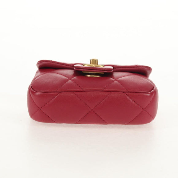 CHANEL Matelasse Chain Shoulder Bag Lamb Skin Pink Gold CC Auth 144828SAM