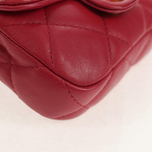 CHANEL Matelasse Chain Shoulder Bag Lamb Skin Pink Gold CC Auth 144828SAM