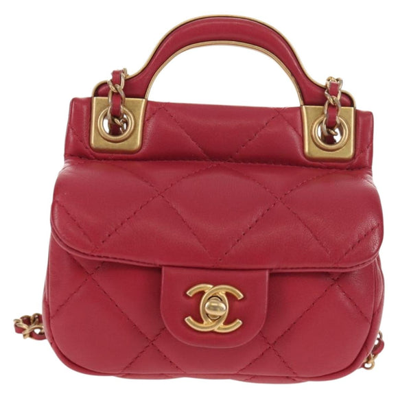 CHANEL Matelasse Chain Shoulder Bag Lamb Skin Pink Gold CC Auth 144828SAM