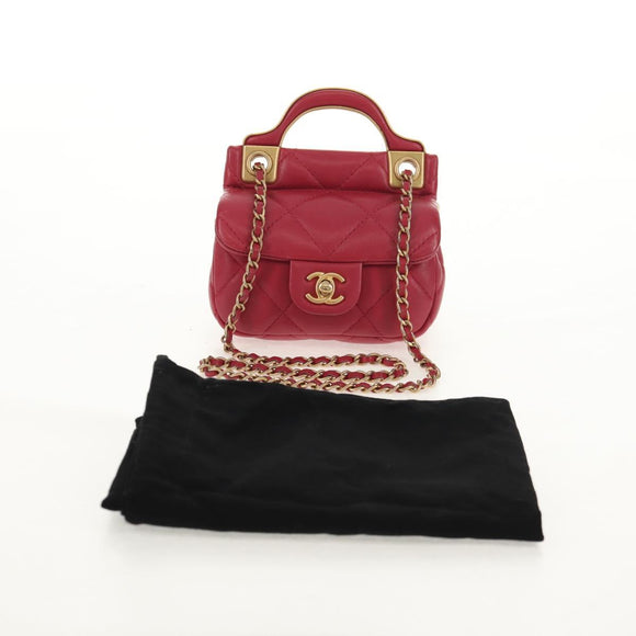 CHANEL Matelasse Chain Shoulder Bag Lamb Skin Pink Gold CC Auth 144828SAM