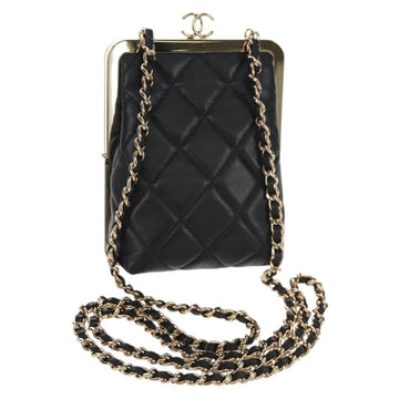 CHANEL Matelasse Chain Shoulder Bag Lamb Skin Black Gold CC Auth 144829AM