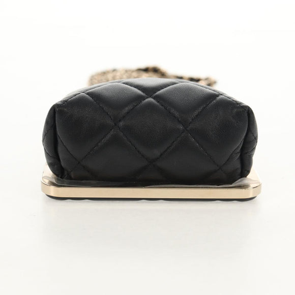 CHANEL Matelasse Chain Shoulder Bag Lamb Skin Black Gold CC Auth 144829AM