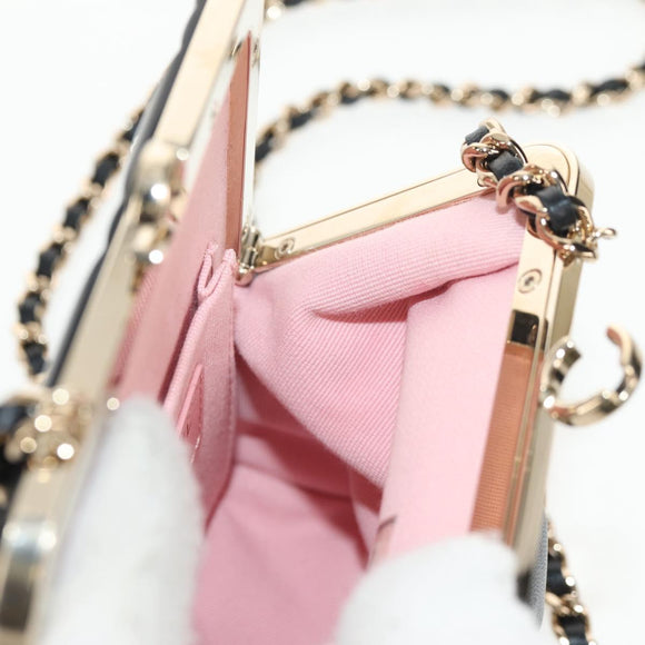 CHANEL Matelasse Chain Shoulder Bag Lamb Skin Black Gold CC Auth 144829AM