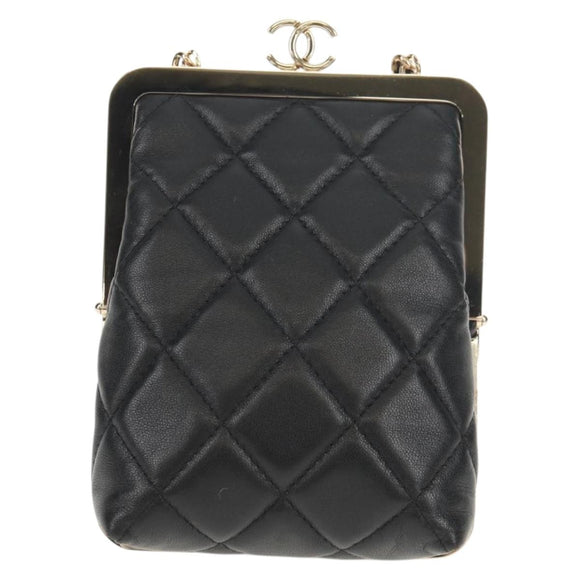 CHANEL Matelasse Chain Shoulder Bag Lamb Skin Black Gold CC Auth 144829AM