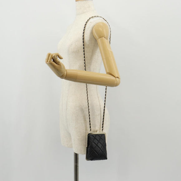 CHANEL Matelasse Chain Shoulder Bag Lamb Skin Black Gold CC Auth 144829AM