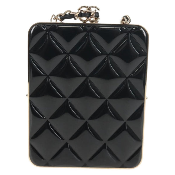 CHANEL Matelasse Chain Shoulder Bag Lamb Skin Black Gold CC Auth 144829AM