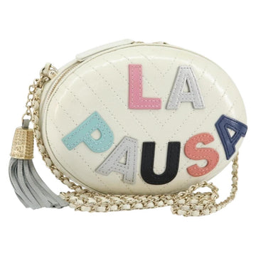 CHANEL V Stitch Chain Shoulder Bag Leather White Gold CC Auth 144830AV