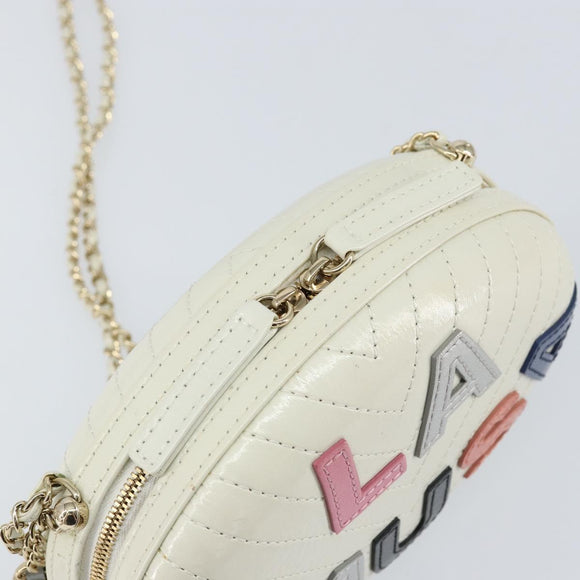 CHANEL V Stitch Chain Shoulder Bag Leather White Gold CC Auth 144830AV