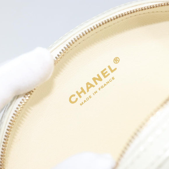 CHANEL V Stitch Chain Shoulder Bag Leather White Gold CC Auth 144830AV