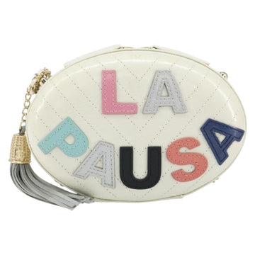 CHANEL V Stitch Chain Shoulder Bag Leather White Gold CC Auth 144830AV - 0