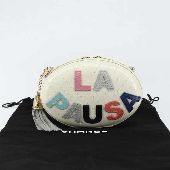 CHANEL V Stitch Chain Shoulder Bag Leather White Gold CC Auth 144830AV