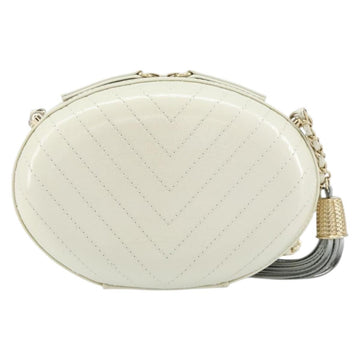 CHANEL V Stitch Chain Shoulder Bag Leather White Gold CC Auth 144830SAV - 0