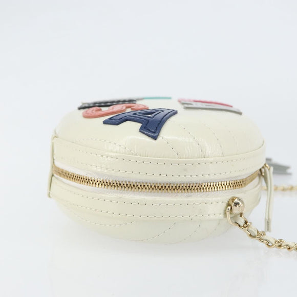 CHANEL V Stitch Chain Shoulder Bag Leather White Gold CC Auth 144830AV