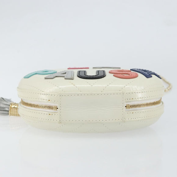 CHANEL V Stitch Chain Shoulder Bag Leather White Gold CC Auth 144830AV