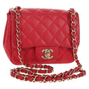 CHANEL Matelasse 17 Chain Shoulder Bag Lamb Skin Red Gold CC Auth 144831SAM-1