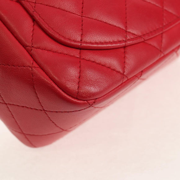 CHANEL Matelasse 17 Chain Shoulder Bag Lamb Skin Red Gold CC Auth 144831SAM