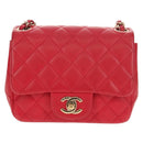 CHANEL Matelasse 17 Chain Shoulder Bag Lamb Skin Red Gold CC Auth 144831SAM-13