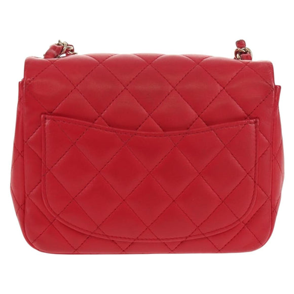 CHANEL Matelasse 17 Chain Shoulder Bag Lamb Skin Red Gold CC Auth 144831SAM