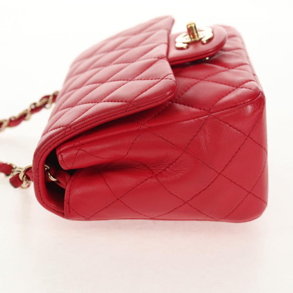 CHANEL Matelasse 17 Chain Shoulder Bag Lamb Skin Red Gold CC Auth 144831SAM