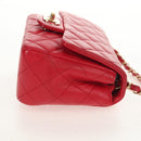 CHANEL Matelasse 17 Chain Shoulder Bag Lamb Skin Red Gold CC Auth 144831SAM-4