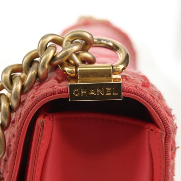 CHANEL Chain Matelasse Boy Chanel Bag Lamb Skin Pink Gold CC Auth 144832AM
