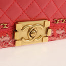 CHANEL Chain Matelasse Boy Chanel Bag Lamb Skin Pink Gold CC Auth 144832AM-20