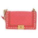 CHANEL Chain Matelasse Boy Chanel Bag Lamb Skin Pink Gold CC Auth 144832AM-13
