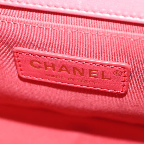 CHANEL Chain Matelasse Boy Chanel Bag Lamb Skin Pink Gold CC Auth 144832AM